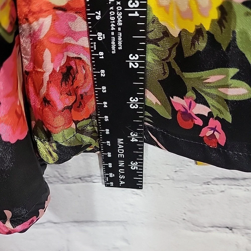 Vintage Ladygang Floral Kimono Silky Polyester Robe Black Tie Sz S Glam Mob Wife